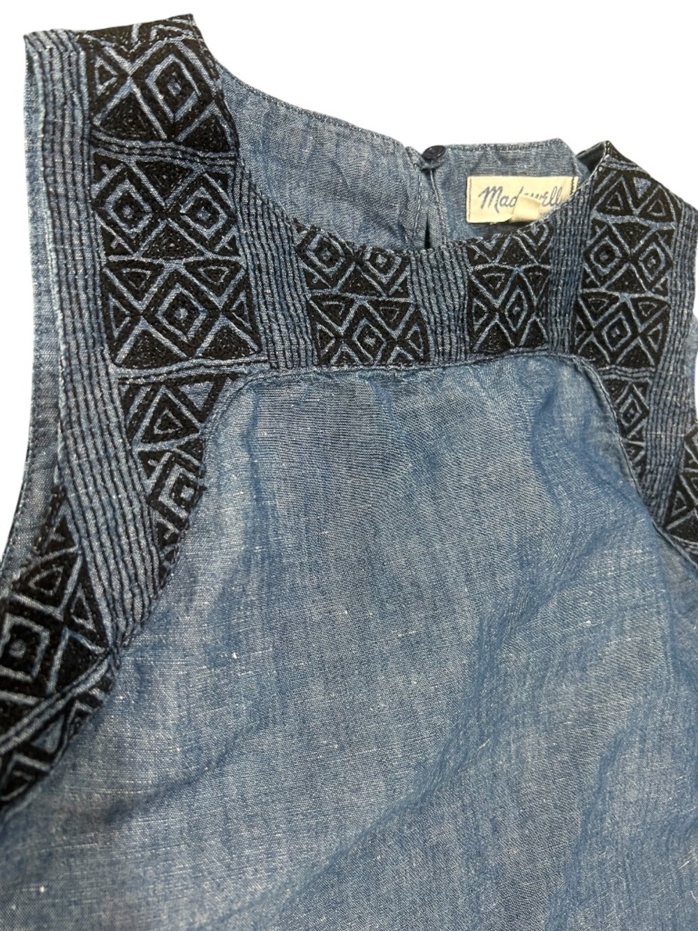 Madewell Linen-Cotton Straight Hem Embroidered Top In Indigo Style A5641 Sz M - Picture 4 of 12